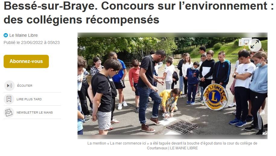 Article du Maine Libre – remise des prix du Lions club – 23 06 2022